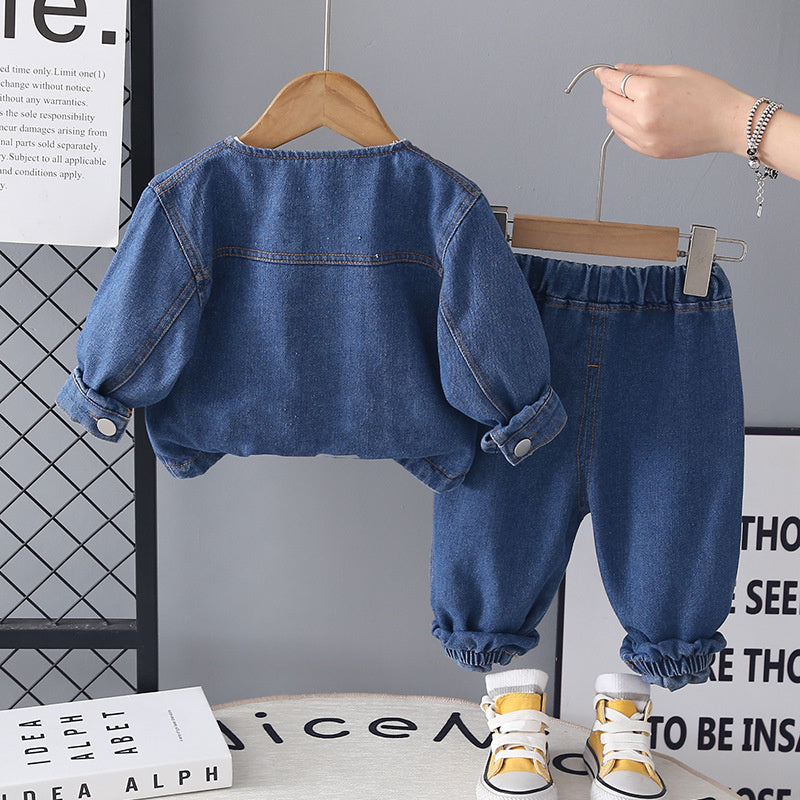 Girls' Outfit 2026 New Children's Patchwork Lace Denim Three-Piece Set for One-Year-Old Baby Spring and Autumn