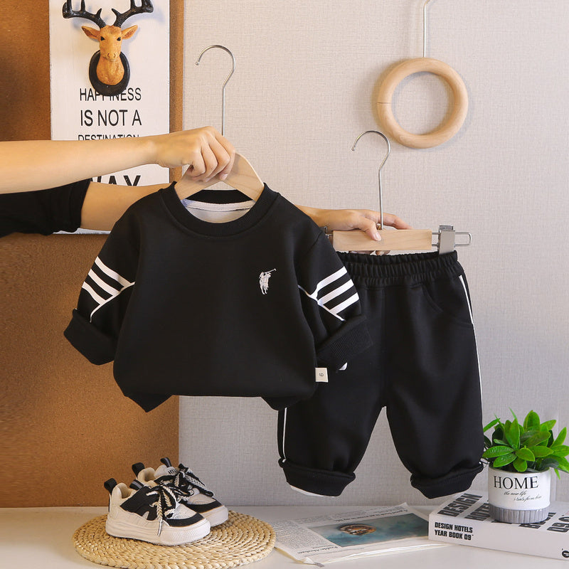 Boys' and Autumn Outfit 2026 New Style Infant Spring Striped Sweatshirt Two-Piece Set for Baby Boys Trendy