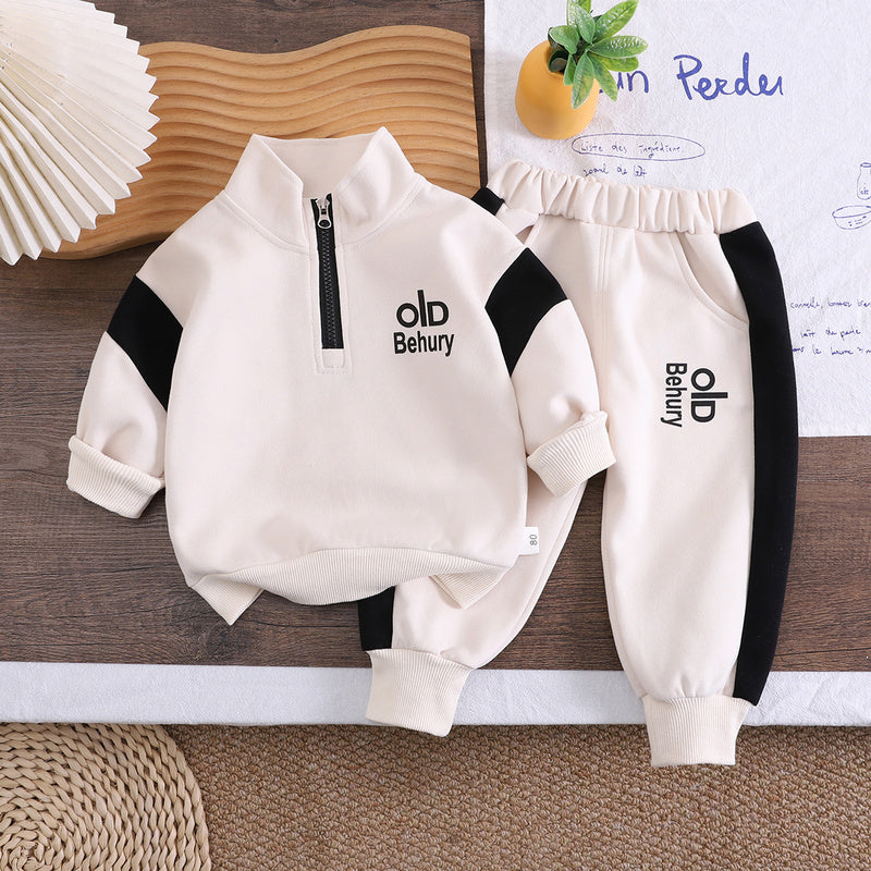 Boys' Outfit 2026 New Style Children's Spring and Autumn Stylish Half-Zip Sports Two-Piece Set for Trendy Babies