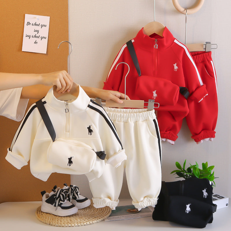 Outfit 2025 New Model for Young Middle-aged Children Spring and Autumn Embroidered Bag Two-piece Set Boys' Sportswear Trendy