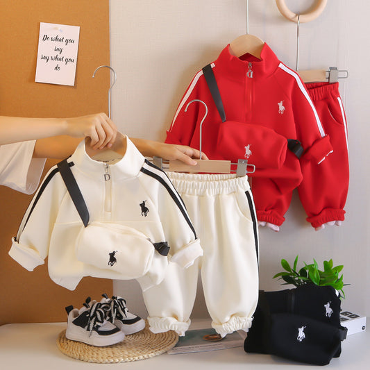 Outfit 2025 New Model for Young Middle-aged Children Spring and Autumn Embroidered Bag Two-piece Set Boys' Sportswear Trendy