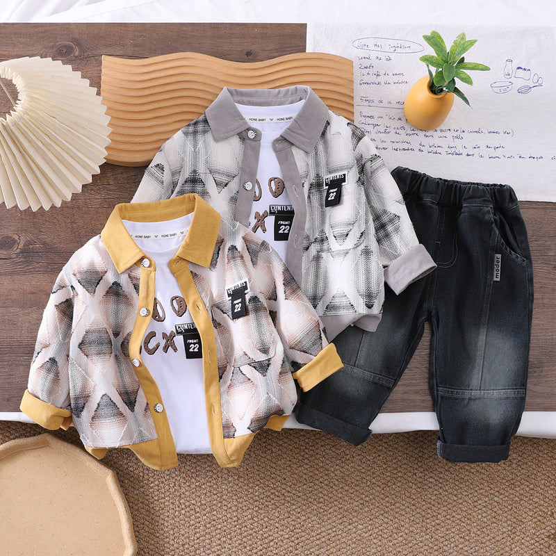 Boys' Outfit 2026 New Stylish Color-Block Shirt Clothes Spring and Autumn Three-Piece Set for Trendy Little Boys