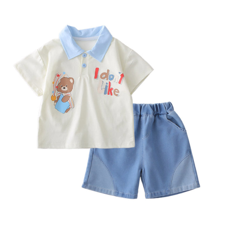 Boys' Short-Sleeve Outfit 2026 New Children's Summer Clothes Baby Happy Bear Two-Piece Set Trendy