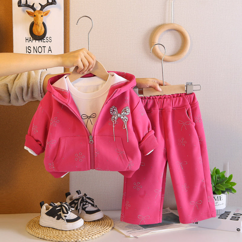 Outfit 2026 New Style Infant Girls' Spring and Autumn Fashionable Long-Sleeve Three-Piece Set with Rhinestones