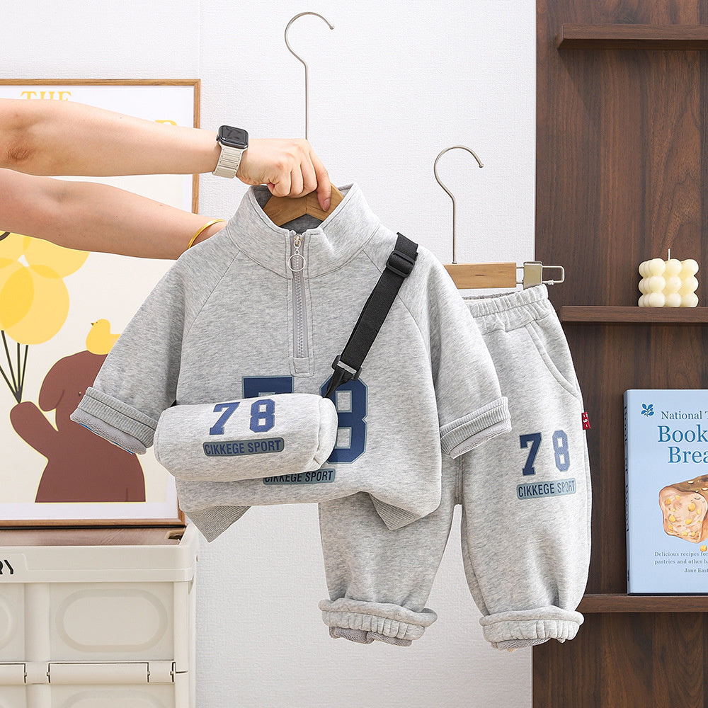Boys Suit Casual New 2025 Autumn and Winter Clothing Children's Half Zipper Sports Sweatshirt Two-piece Set