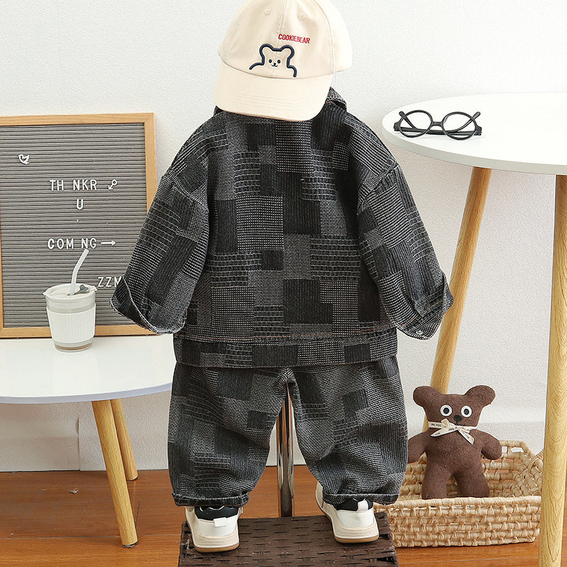 Boys' Spring and Outfit 2026 New Fashionable Children's Denim Casual Three-Piece Set Baby's Trendy Autumn Jacket