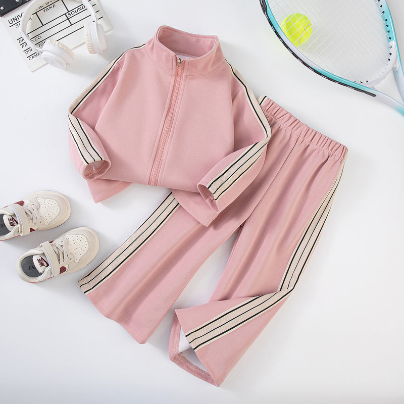 Girls' Clothing 2025 Spring and Autumn Children's Sportswear Sweatshirt Jacket Flared Pants Two-Piece Set Sporty Style