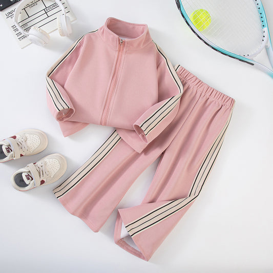 Girls' Clothing 2025 Spring and Autumn Children's Sportswear Sweatshirt Jacket Flared Pants Two-Piece Set Sporty Style