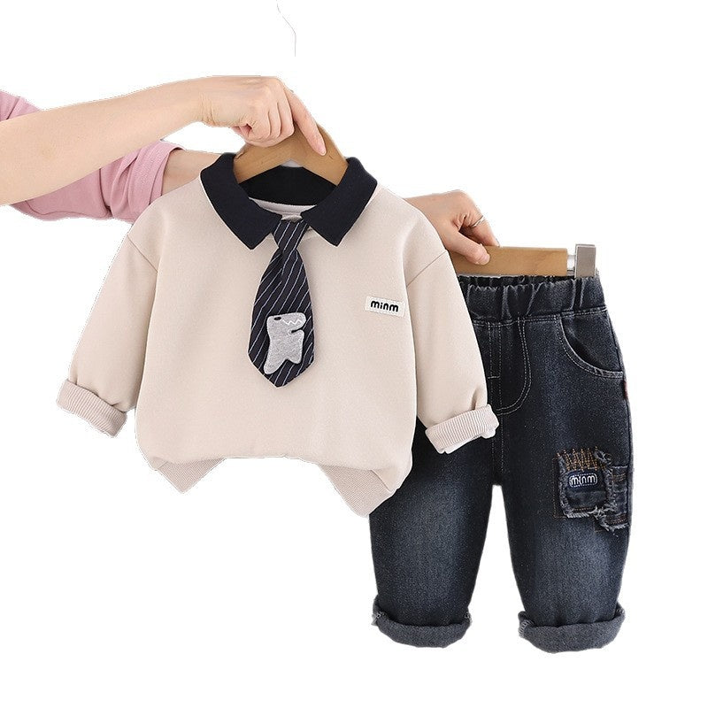 Boys' Outfit 2026 New Fashionable Tie Dinosaur Two-Piece Set Baby Autumn Stylish Casual Toddler Sportswear