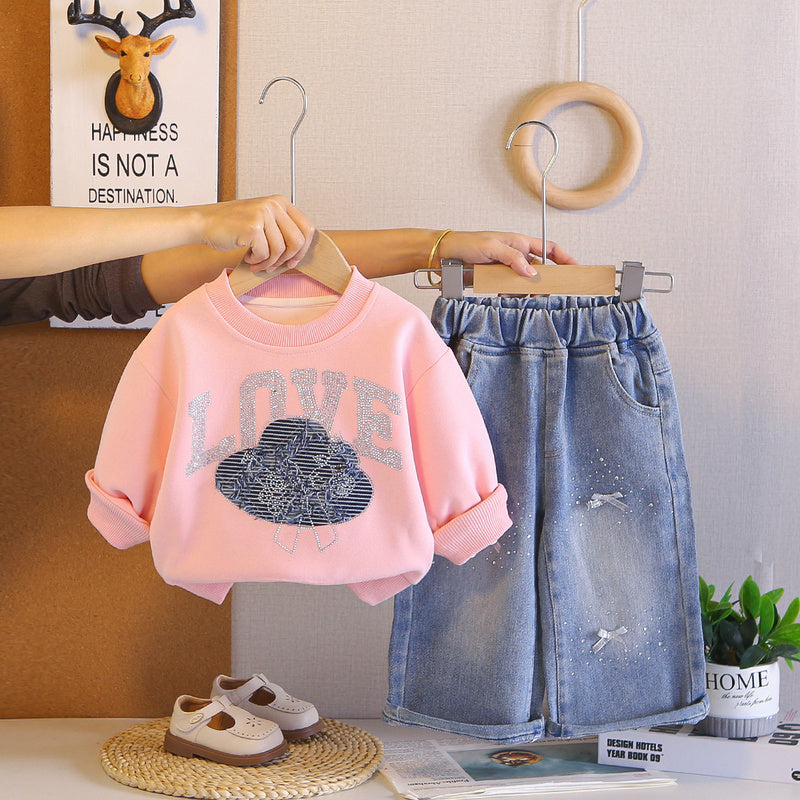 Girls' Autumn 2026 New Fashionable Baby Girl Spring Outfit with Hat and Long Sleeve Two-Piece Set Trendy