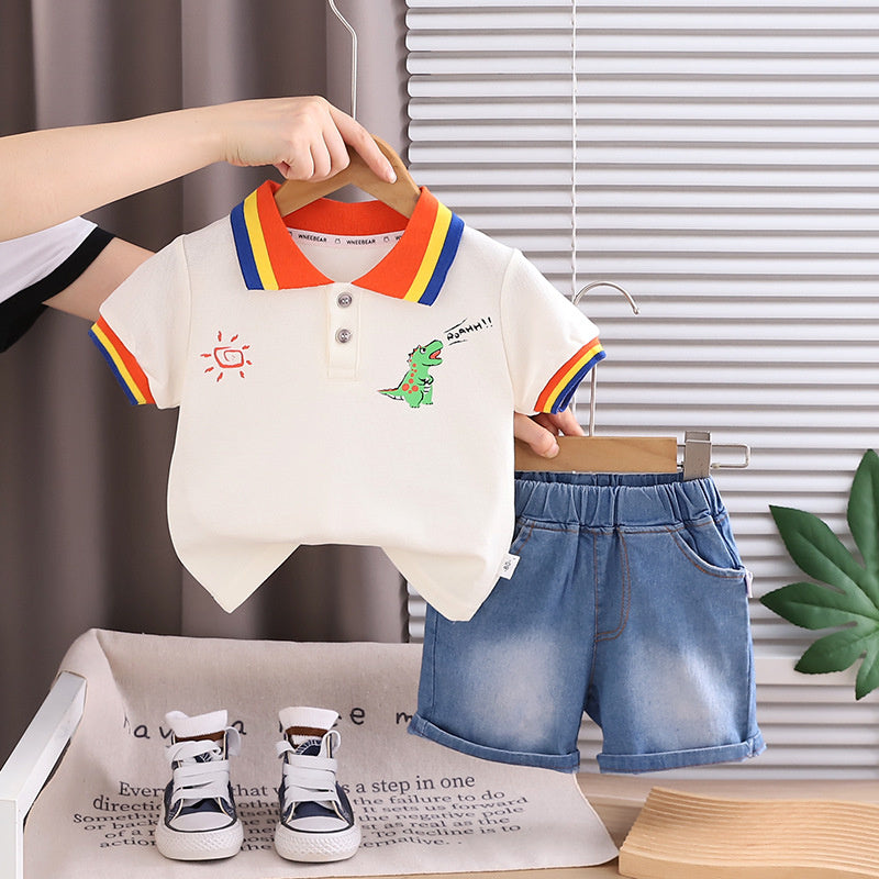 Boys' Outfit 2026 New Style Baby Summer Thin Clothes Trendy Children's Little Dinosaur Short Sleeve Two-Piece Set
