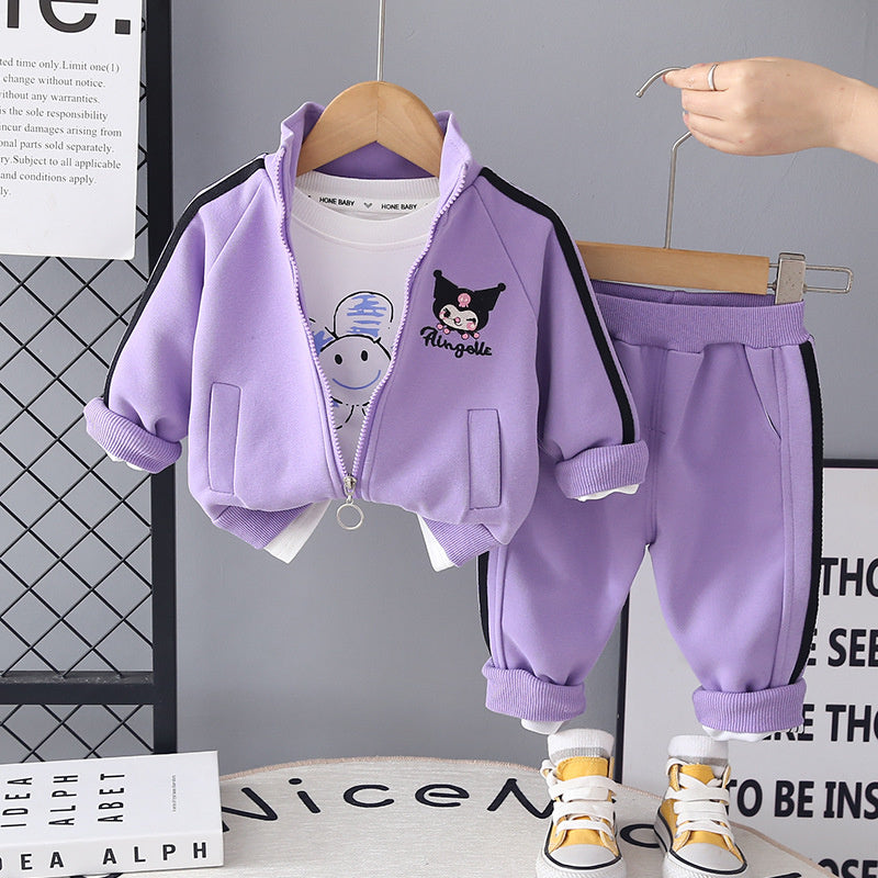 Girls' Outfit 2026 New Fashionable Baby Children's Cute Cat Three-Piece Set Long Sleeve Suit for Spring and Autumn