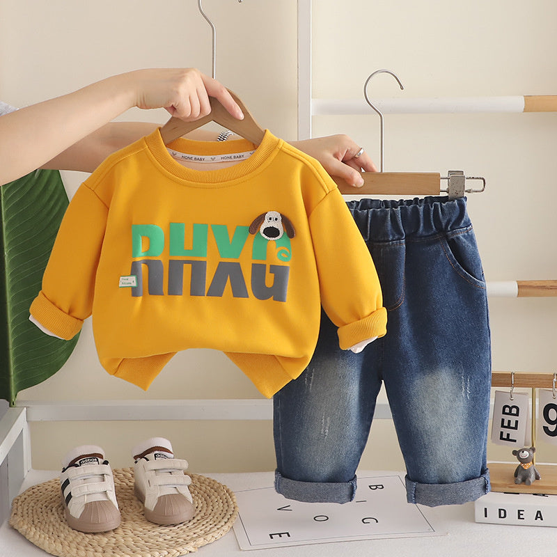 Boys' Suit 2026 New Spring and Style Children's Fashionable Clothes Baby Autumn Round Neck Large Letter Two-Piece Set Trendy