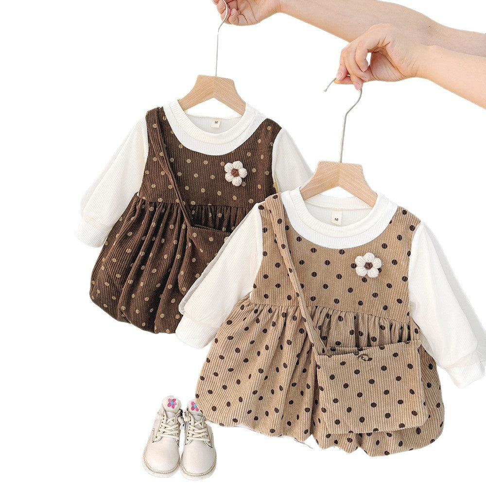 New Style Baby Long Sleeve Fake Strap Toddler Girl Little Princess Stylish Spring Autumn Dress