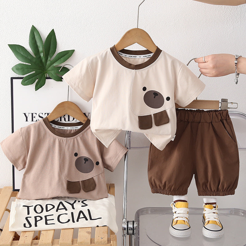Boys' Outfit Bear Head Short Sleeve 2026 New Fashionable Children's Summer Two-Piece Set Baby Casual Clothes Trendy