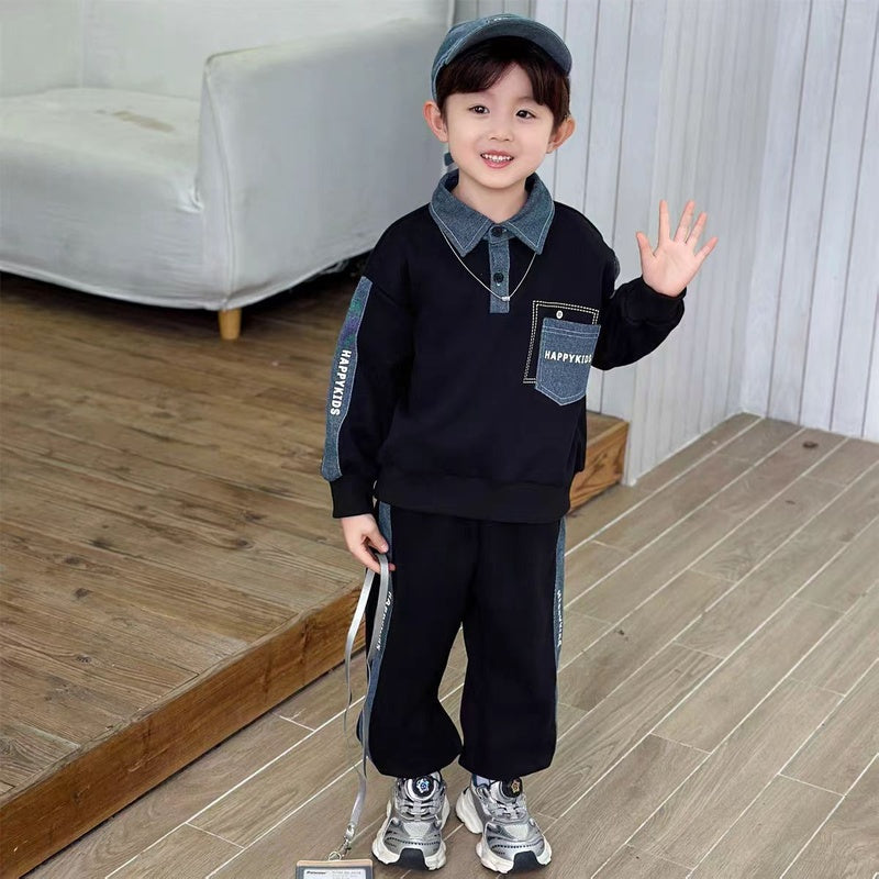 Boys' Sweatshirt Outfit 2025 New Stylish Children's Boys Spring Autumn Fashion Cool Handsome Denim Two-Piece Set Trendy