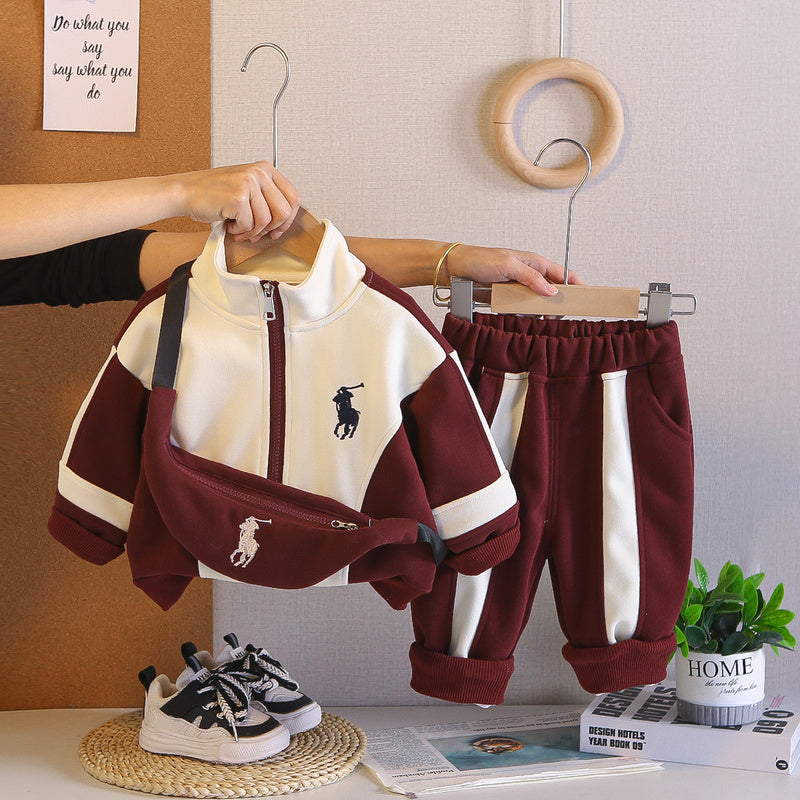 Children's Spring and Autumn Outfit for Boys 2026 New Clothes Baby Boy Cardigan Korean Style Jacket Sports Two-Piece Set Trendy