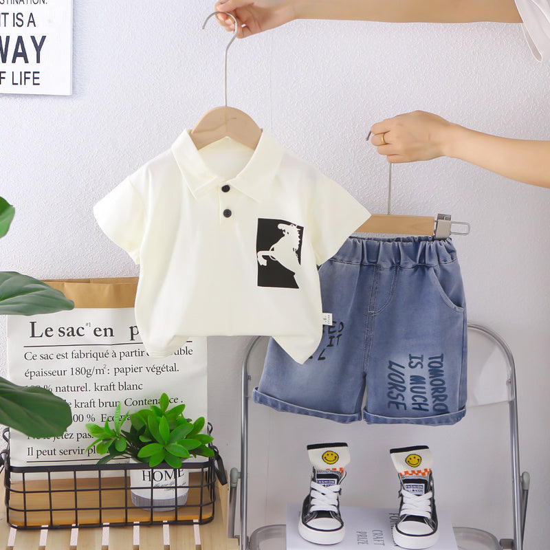 Boys' Short-Sleeve Suit 2026 New Korean Style Thin Summer Outfit for Young Boys Two-Piece Trendy Set