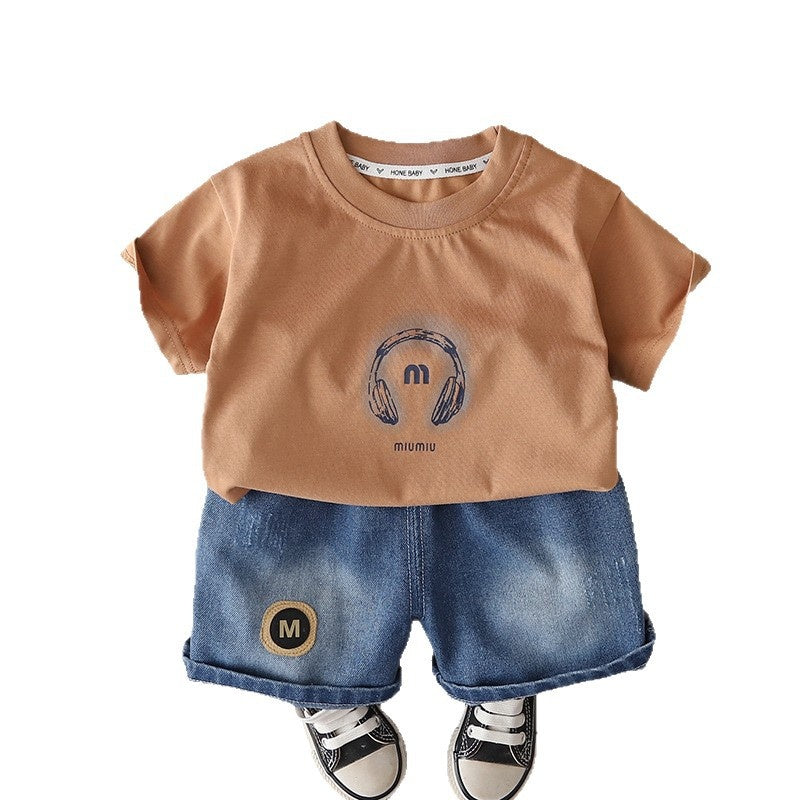 Boys' Outfit 2026 New Model Children's Summer Casual Handsome Baby Boy Headphone Short Sleeve Two-Piece Set