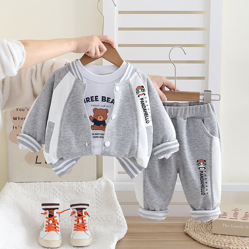 Sports Suit 2025 New Style Boys' Spring and Autumn Fashionable Color Block Baseball Jacket Three-Piece Set Trendy