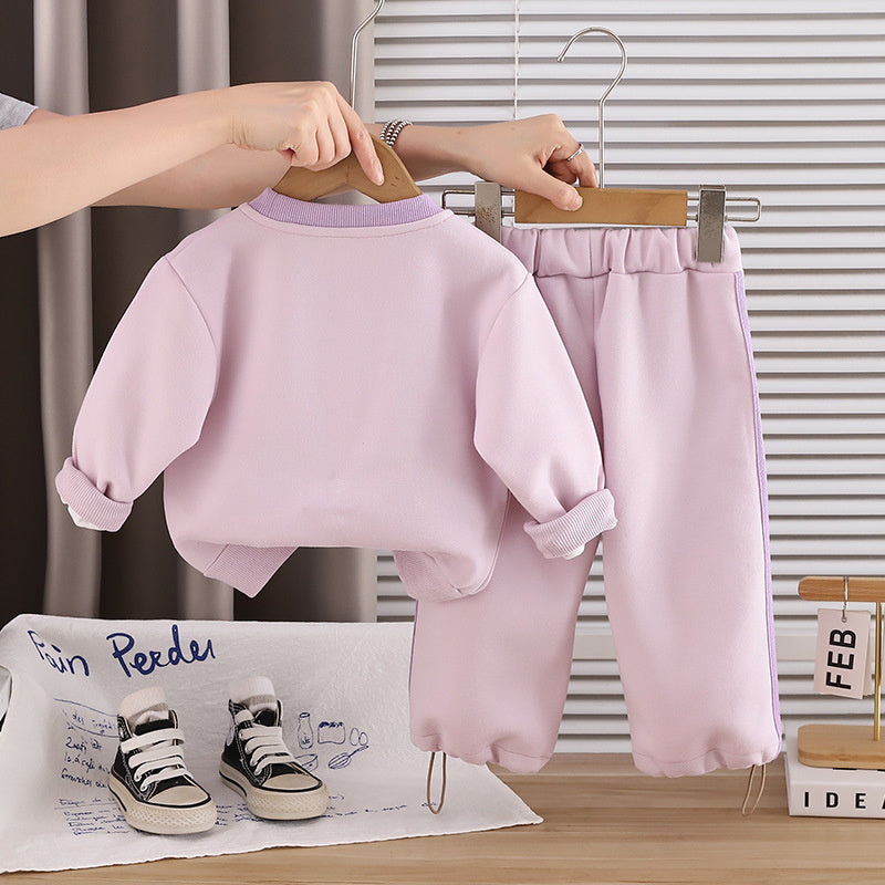 Children's clothing girls, outfit set, cute new style for infants toddlers, spring and autumn baby girl three-dimensional cartoon sweatshirt two-piece set