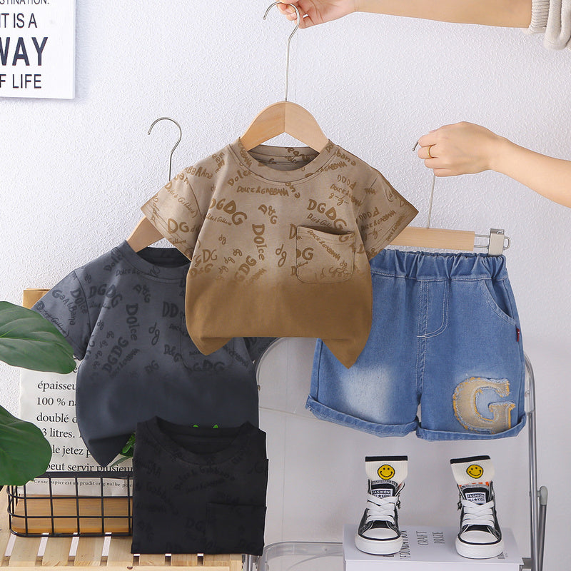 Boys' Short-Sleeve Suit 2026 New Sporty Summer Thin Style for Toddlers Babies, Round Neck, Cool and Stylish