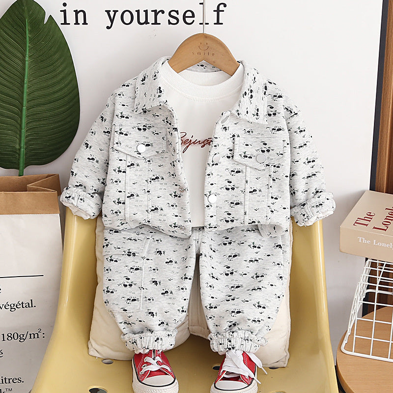 Children's Korean-style spring outfit 2026 new model, fashionable casual long-sleeve floral print three-piece set for girls, trendy baby wear