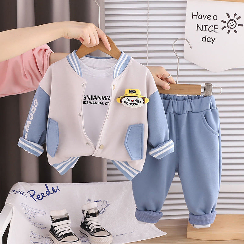 Boys' Spring Outfit 2026 New Trendy Stylish Baby Spring-Autumn Fashionable Three-Piece Set with 3D Dolls for Infants and Toddlers