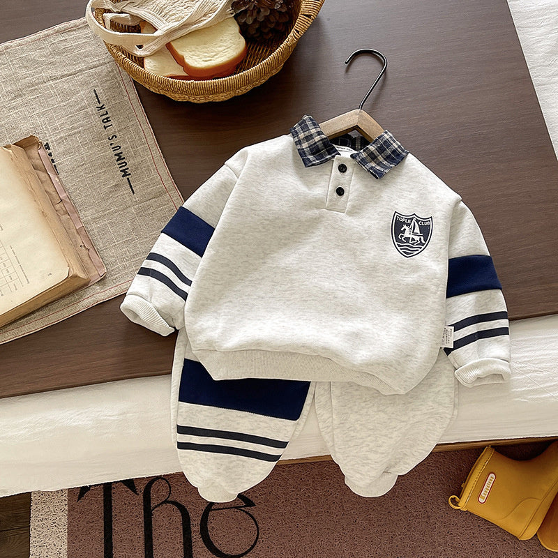 Boys' Outfit with Chest Patch Sweatshirt 2026, Stylish New Spring and Autumn Two-Piece Set for Kids, Korean Style Trendy Clothes