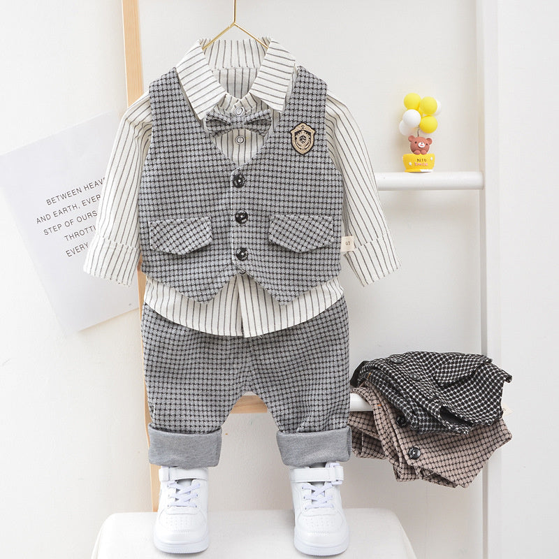 Little Boy's and Autumn Outfit 2020 New Children's Baby Houndstooth Vest Three-Piece Set Spring Style Fashionable
