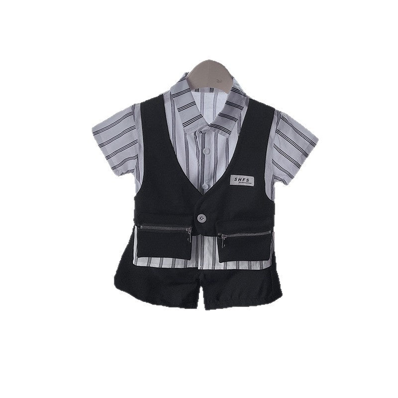 Boys' Clothing 2026 New Fashion Baby Casual Summer Outfit Stylish Korean Version Children's Faux Two-Piece Suit