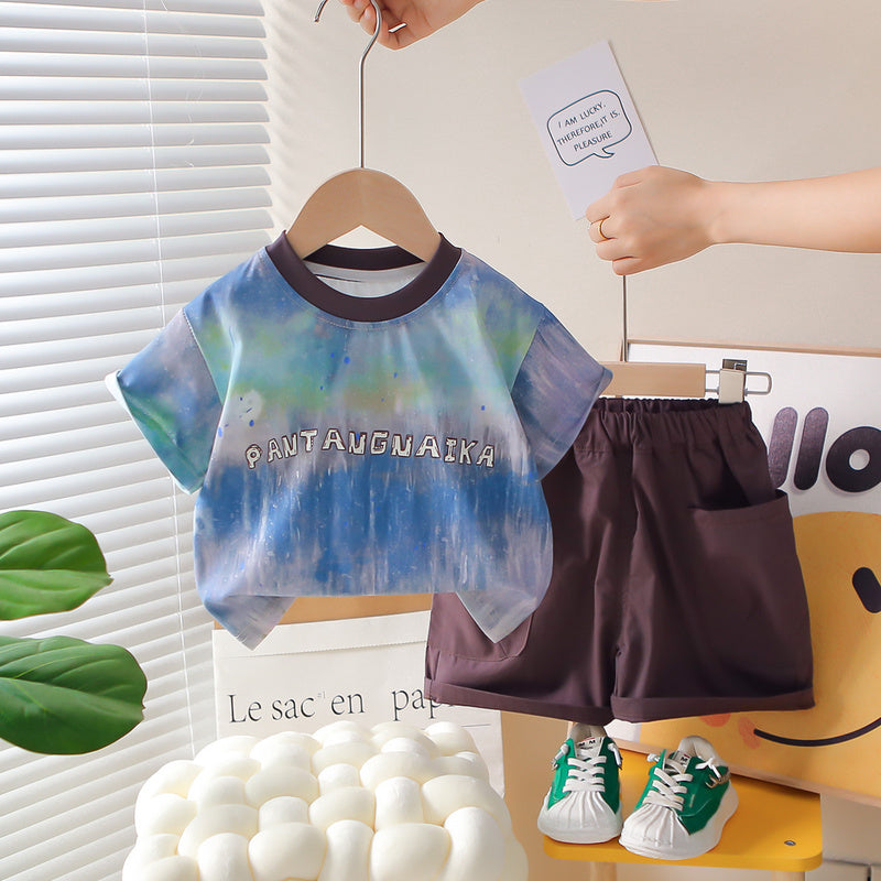 Boys' Outfit 2026 New Summer Tie-Dye Short-Sleeve Clothes for Cool Boys, Baby Street Style Children's Clothing