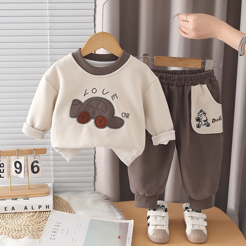 Boys' Outfit 2026 New Style Baby Boy Autumn Cartoon Car Two-Piece Set Clothes Infant Sweatshirt and Pants