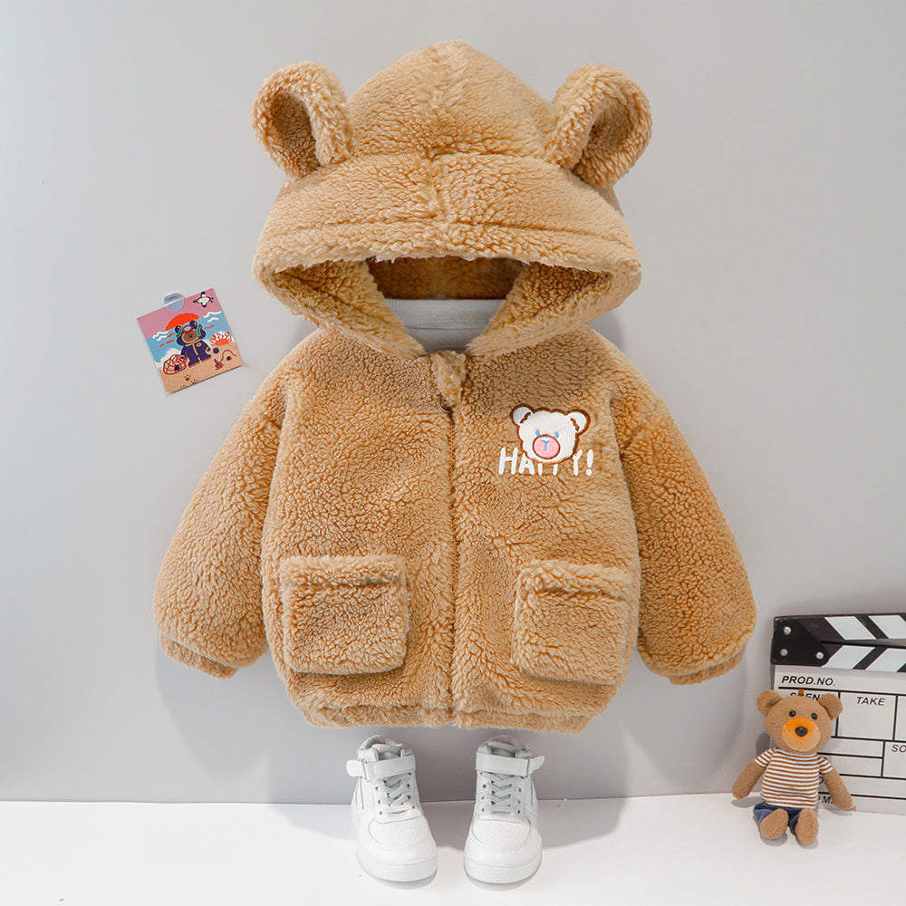 Boys and Girls Warm Thickened Children's Baby Hooded Fleece Winter New Cotton Zipper Jacket Trendy