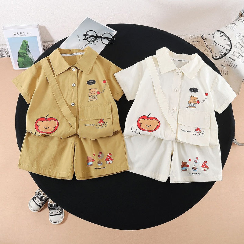 Boys' Summer Outfit 2026 New Cute Persimmon Bear Children's Short Sleeve Clothes Trendy Baby Thin Two-Piece Set