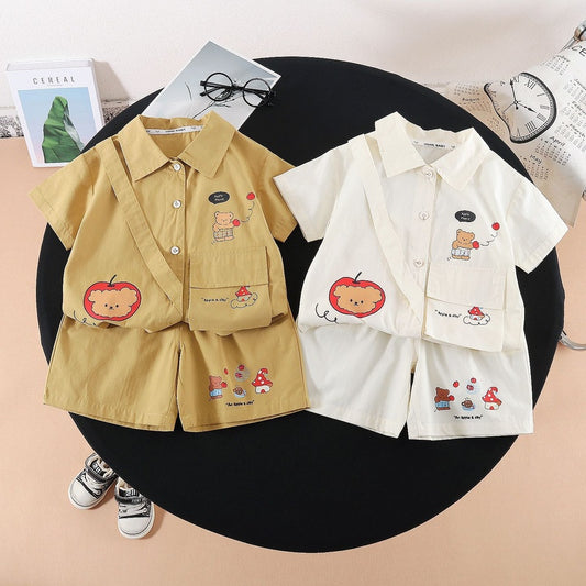 Boys' Summer Outfit 2026 New Cute Persimmon Bear Children's Short Sleeve Clothes Trendy Baby Thin Two-Piece Set