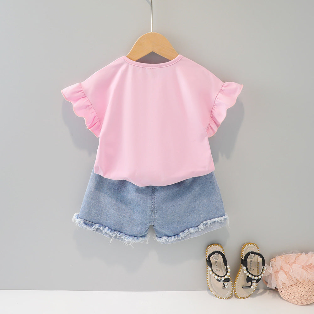 Style Clothing Summer New Children's Fashionable Girls' Cute Clothes Short Sleeve Shorts Korean Set