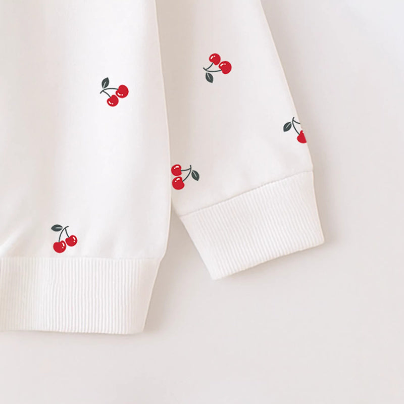 Ins Baby Toddler Girl Spring Autumn Pullover Cherry Letter Print Sleeve Top Long Pants Casual Set