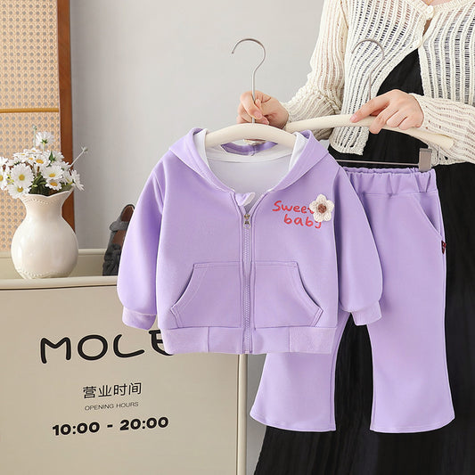 Girls' Outfit 2025 Autumn New Trendy Fashionable Toddler Sportswear Hooded Zipper Jacket Two-Piece Set Baby Fashion
