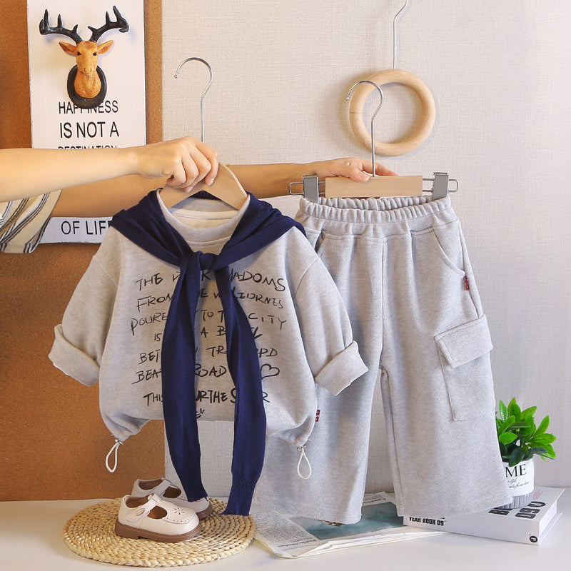 Girls' Outfit 2026 New Fashionable Letter Print Shawl Two-Piece Set Girls, Trendy Spring and Autumn Clothes for Babies