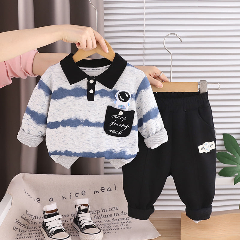 Children's Clothing Boys Long Sleeve New Baby Infant Kids Striped Clothes Two-Piece Set 1-3-5 Years Old Spring Autumn Stylish