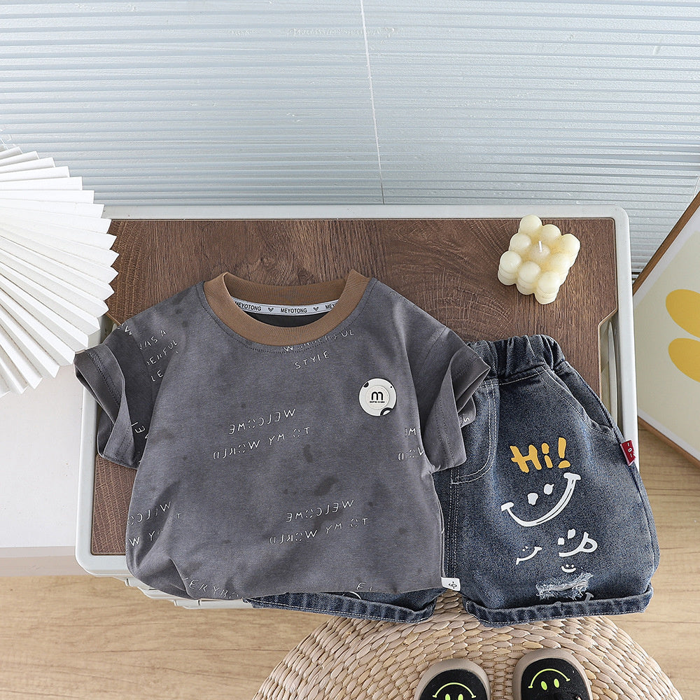 Boys' Outfit Set 2026 New Baby Summer Round-Neck Short-Sleeve Thin Korean Style Two-Piece Trendy Children's Clothing