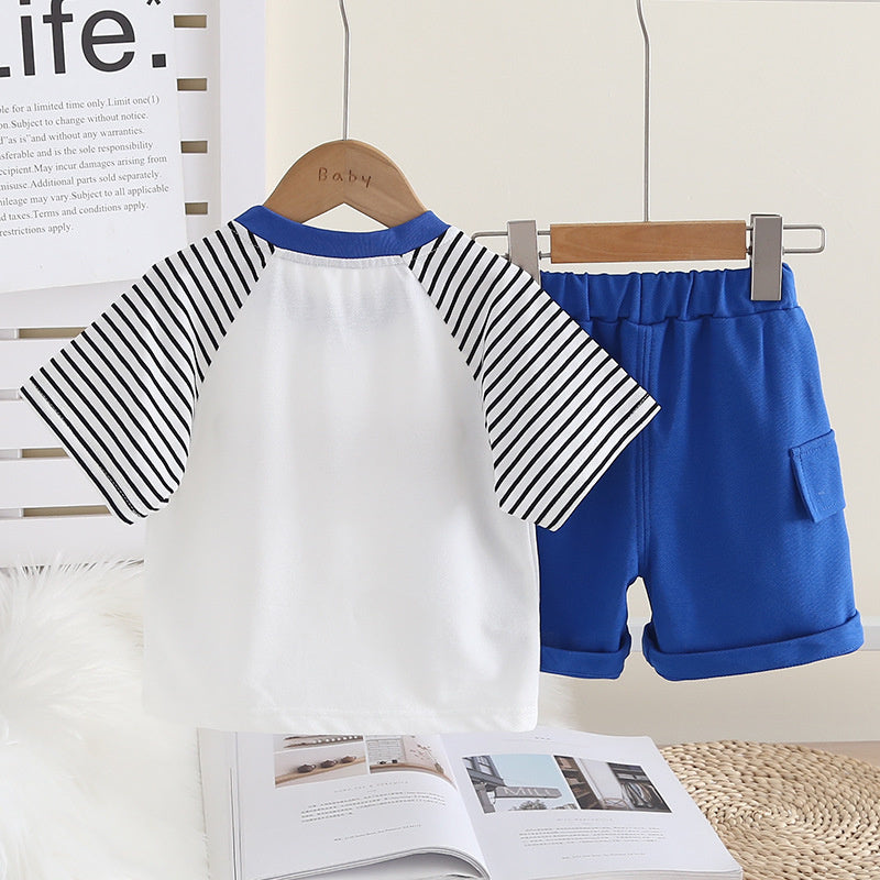 Baby outfit boys, infant clothing, toddler three bear print short-sleeve shorts, thin summer wear for boys