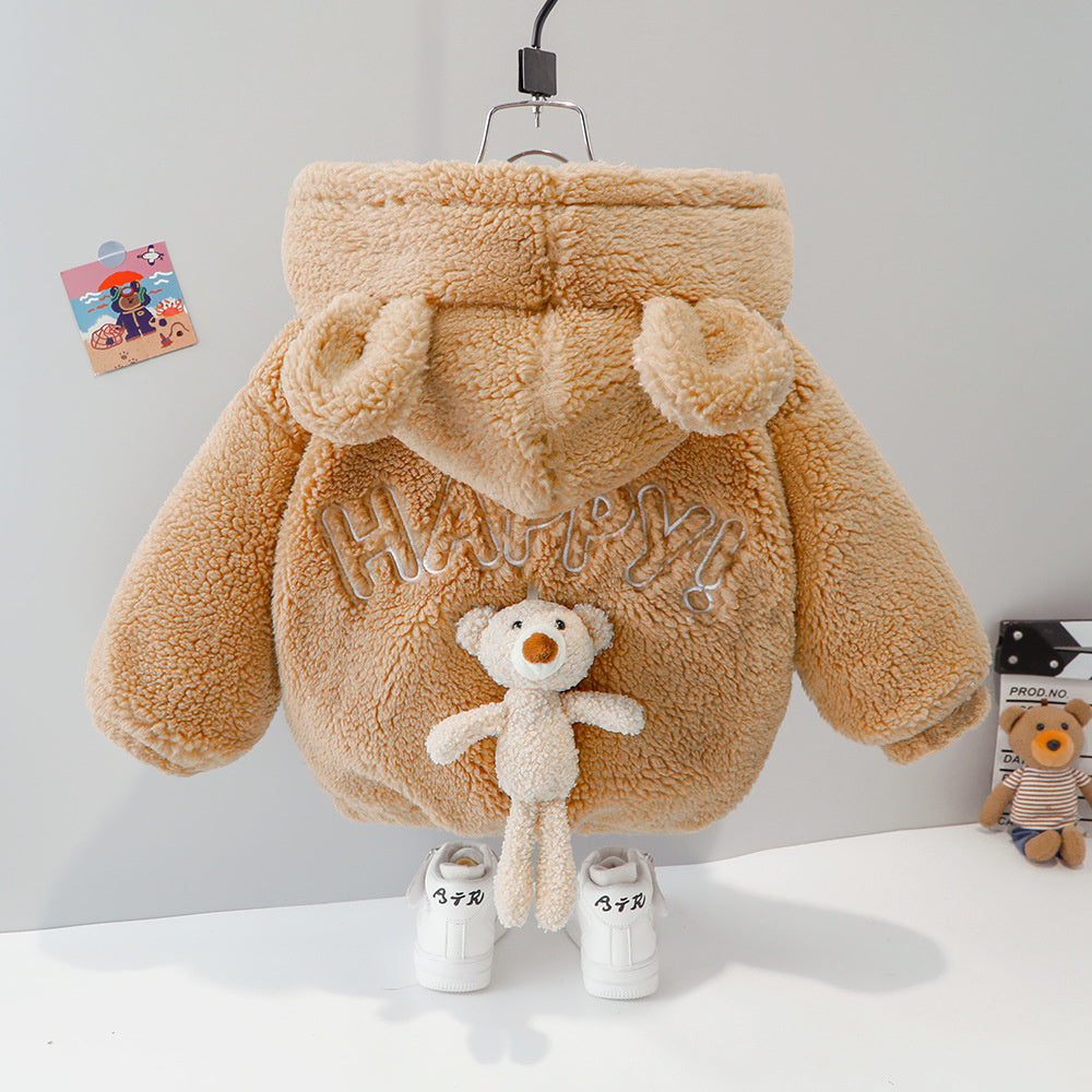 Boys and Girls Warm Thickened Children's Baby Hooded Fleece Winter New Cotton Zipper Jacket Trendy