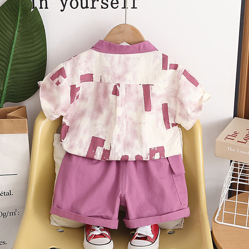 Boys' Outfit 2026 New Fashionable Children's Summer Clothes Large Letter Shirt Short Sleeve Baby Two-Piece Set