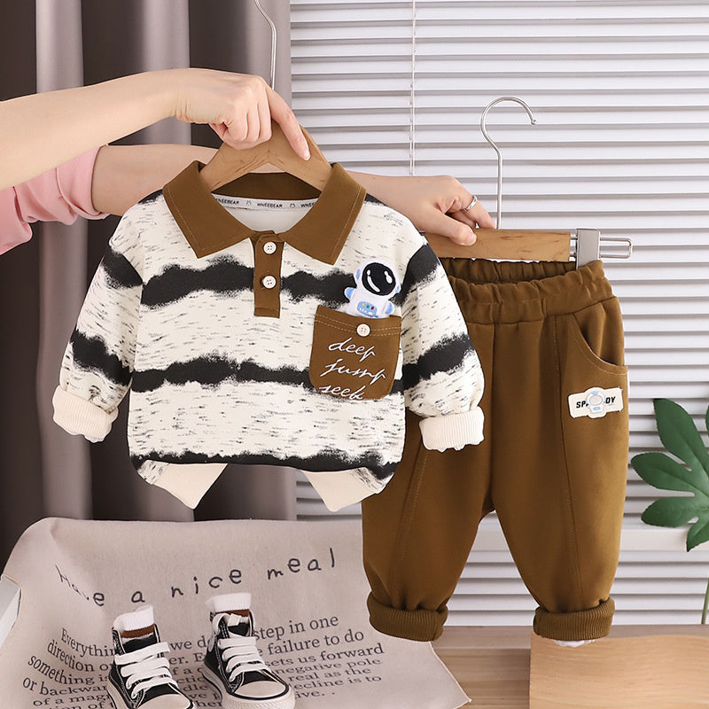 Children's Clothing Boys Long Sleeve New Baby Infant Kids Striped Clothes Two-Piece Set 1-3-5 Years Old Spring Autumn Stylish