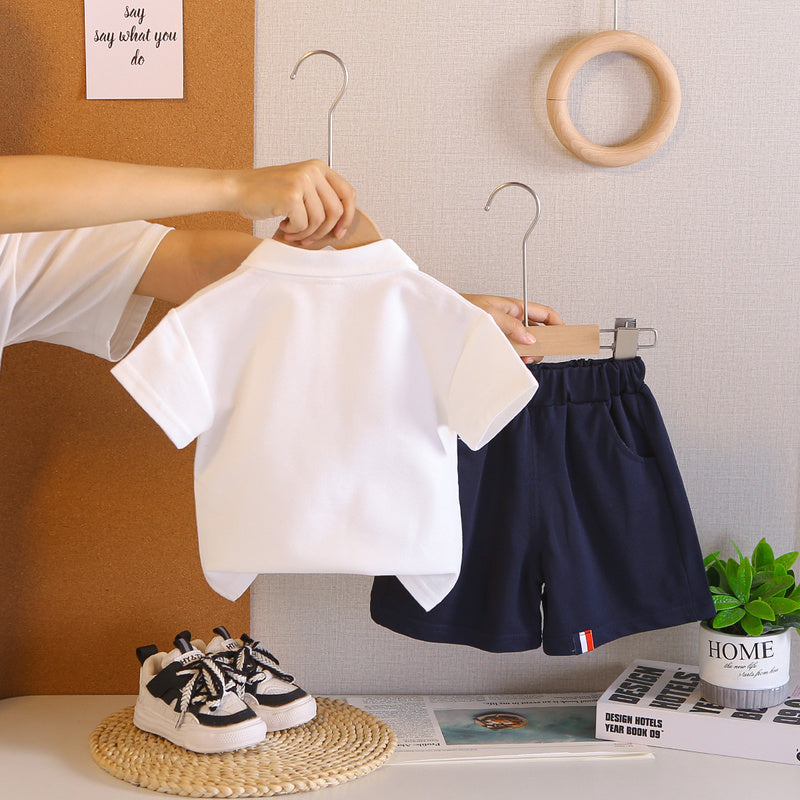 Boys' polo shirt set, new style, stylish short-sleeved clothing children, two-piece summer outfit for baby boys and infants