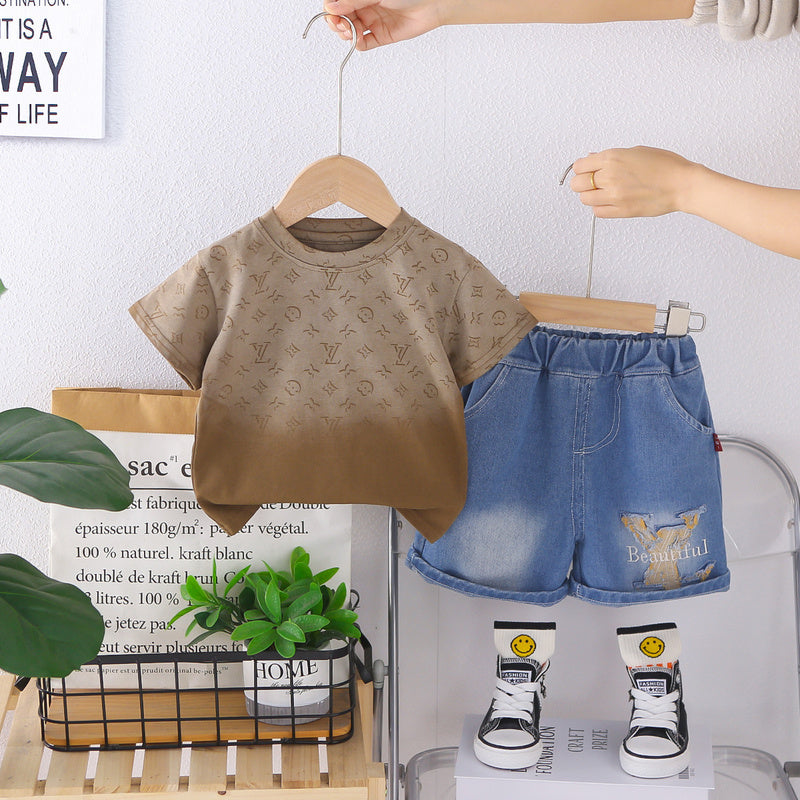 Boys' clothing ages 1-4, 2-year-old infants' children's wear, short-sleeve set for boys, 3-5 year old summer clothes, two-piece trendy style