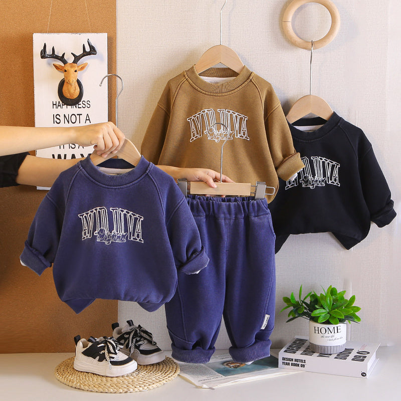 Outfit 2026 New Fashionable Children's Embroidered Letter Sweatshirt Spring and Autumn Boys' Clothes Baby Two-Piece Set
