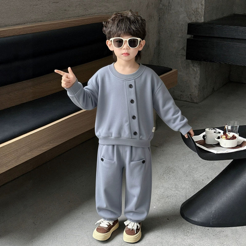 Boys' Autumn Sports Suit 2026 Spring/Autumn New Casual Button-Up Sweatshirt Two-Piece Set for Children and Toddlers